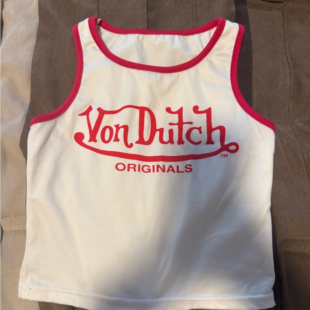 Von Dutch White and Red Sporty Tank Top